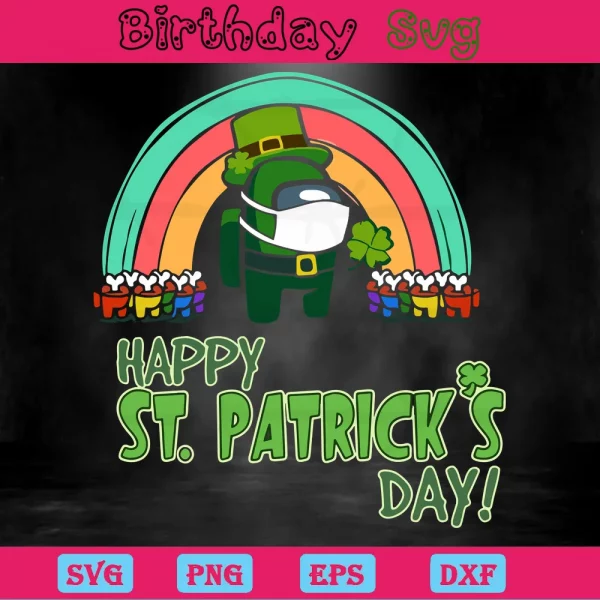 Among Us Happy St Patricks Day Clipart, Svg Files Invert