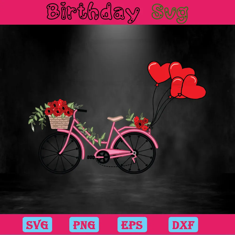 Bicycle Cute Valentines Day Clipart, Laser Cut Svg Files Invert