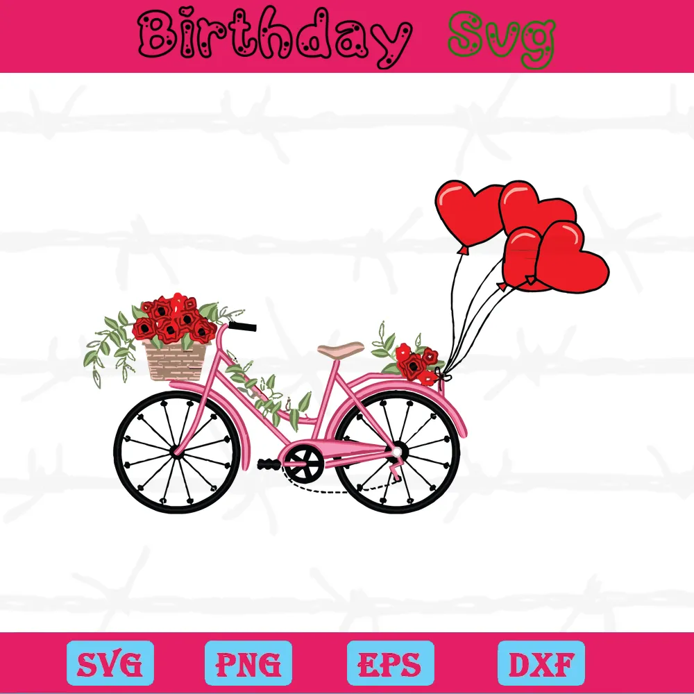 Bicycle Cute Valentines Day Clipart, Laser Cut Svg Files