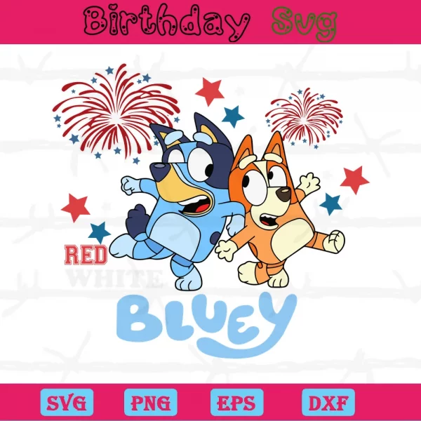 Bluey And Bingo Clipart 4Th Of July, Svg Png Dxf Eps Cricut Invert