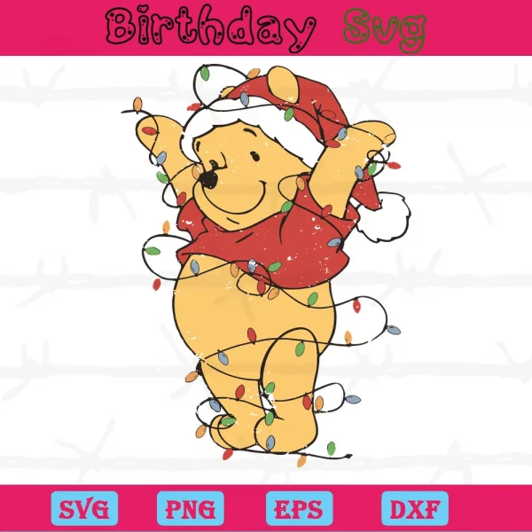 Christmas Light Winnie The Pooh, Svg Png Dxf Eps