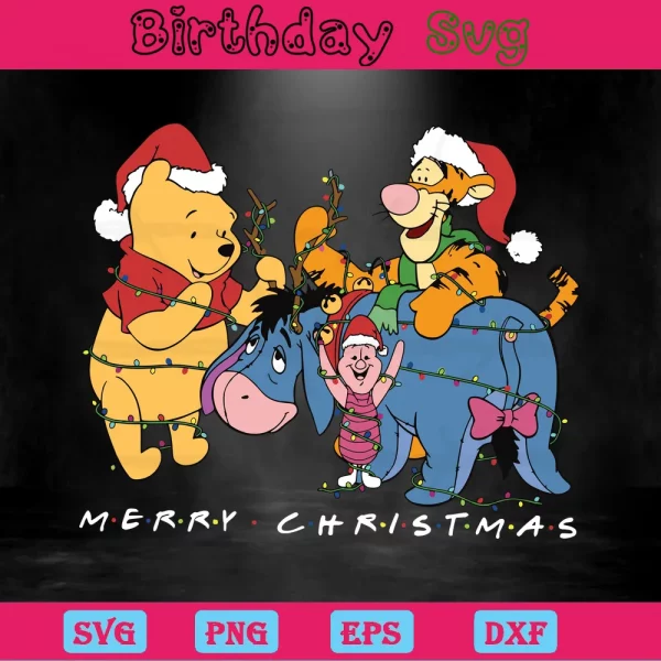 Christmas Winnie The Pooh And Friends, Svg Png Dxf Eps Designs Download Invert