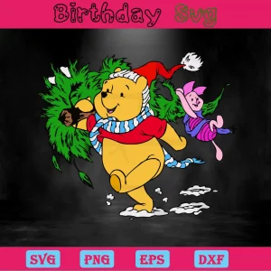 Christmas Winnie The Pooh Clipart, Svg Png Dxf Eps Cricut Invert