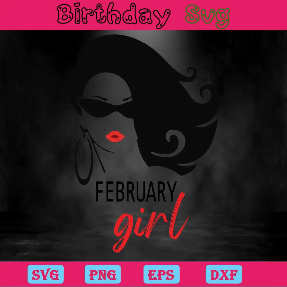 February Girl Happy Birthday Clipart, Downloadable Files Invert