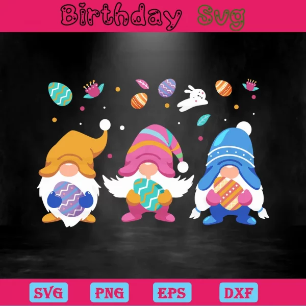 Gnomies Happy Easter Clipart, Svg Png Dxf Eps