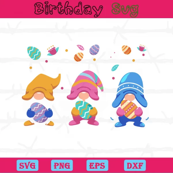 Gnomies Happy Easter Clipart, Svg Png Dxf Eps Invert