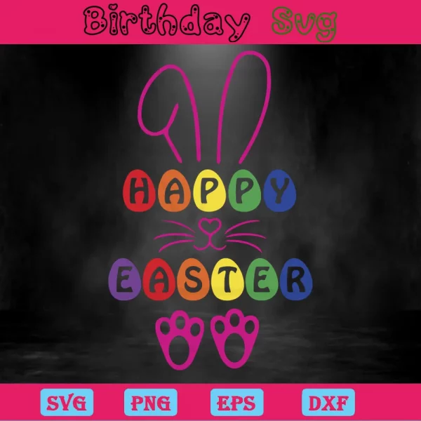 Happy Easter Bunny, Svg Files For Crafting And Diy Projects Invert