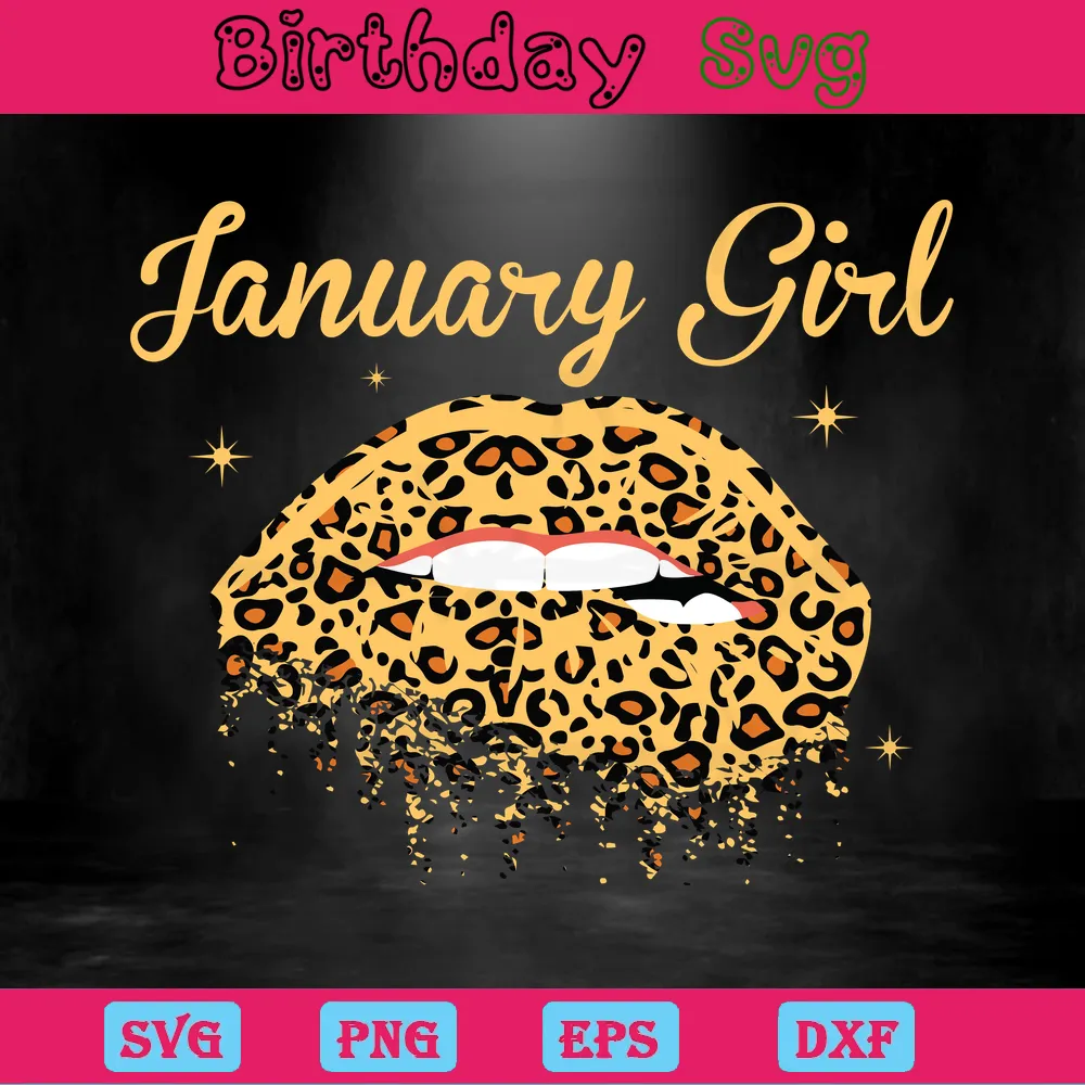 January Girl Leopard Lips Birthday Party Clipart, Graphic Design Invert