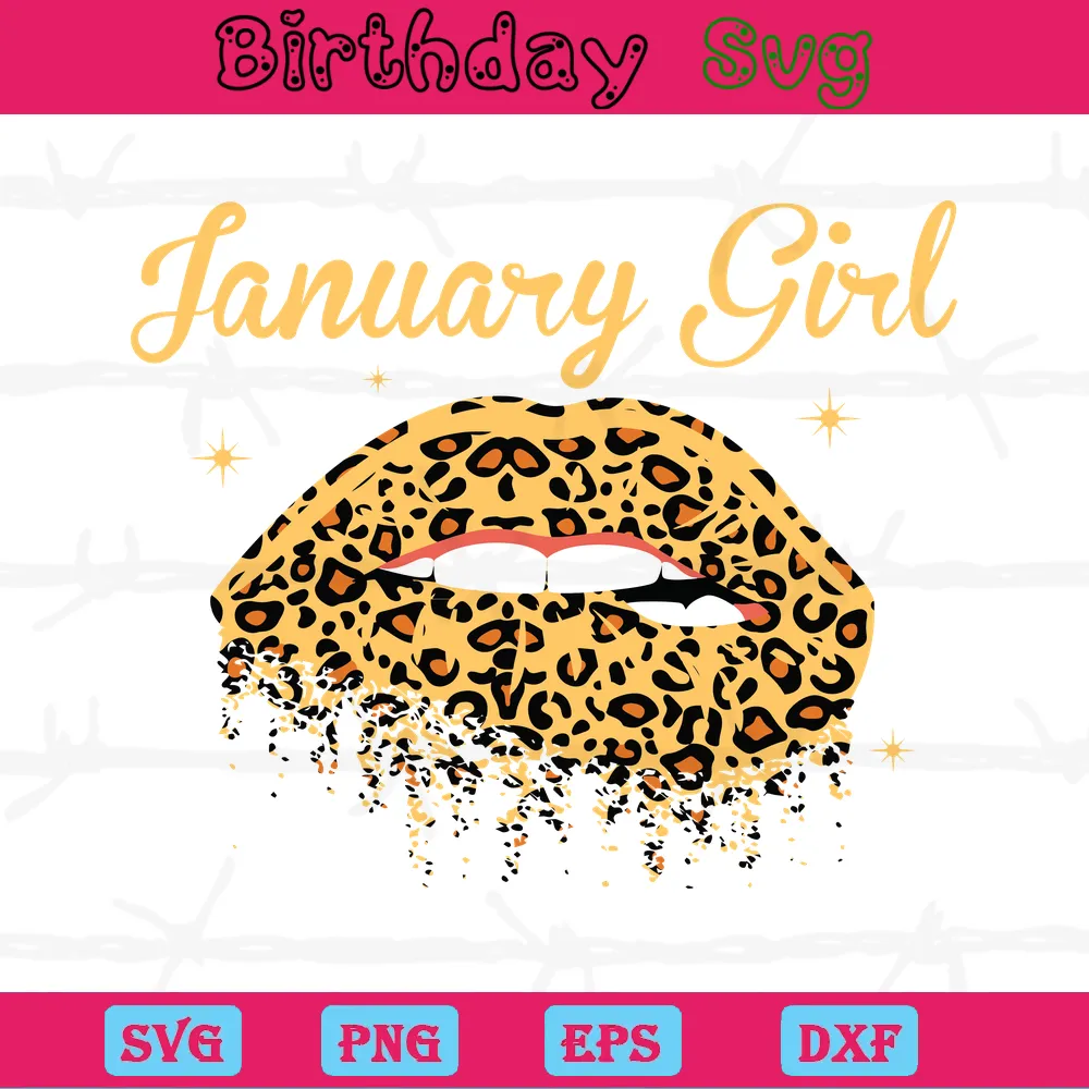 January Girl Leopard Lips Birthday Party Clipart, Graphic Design