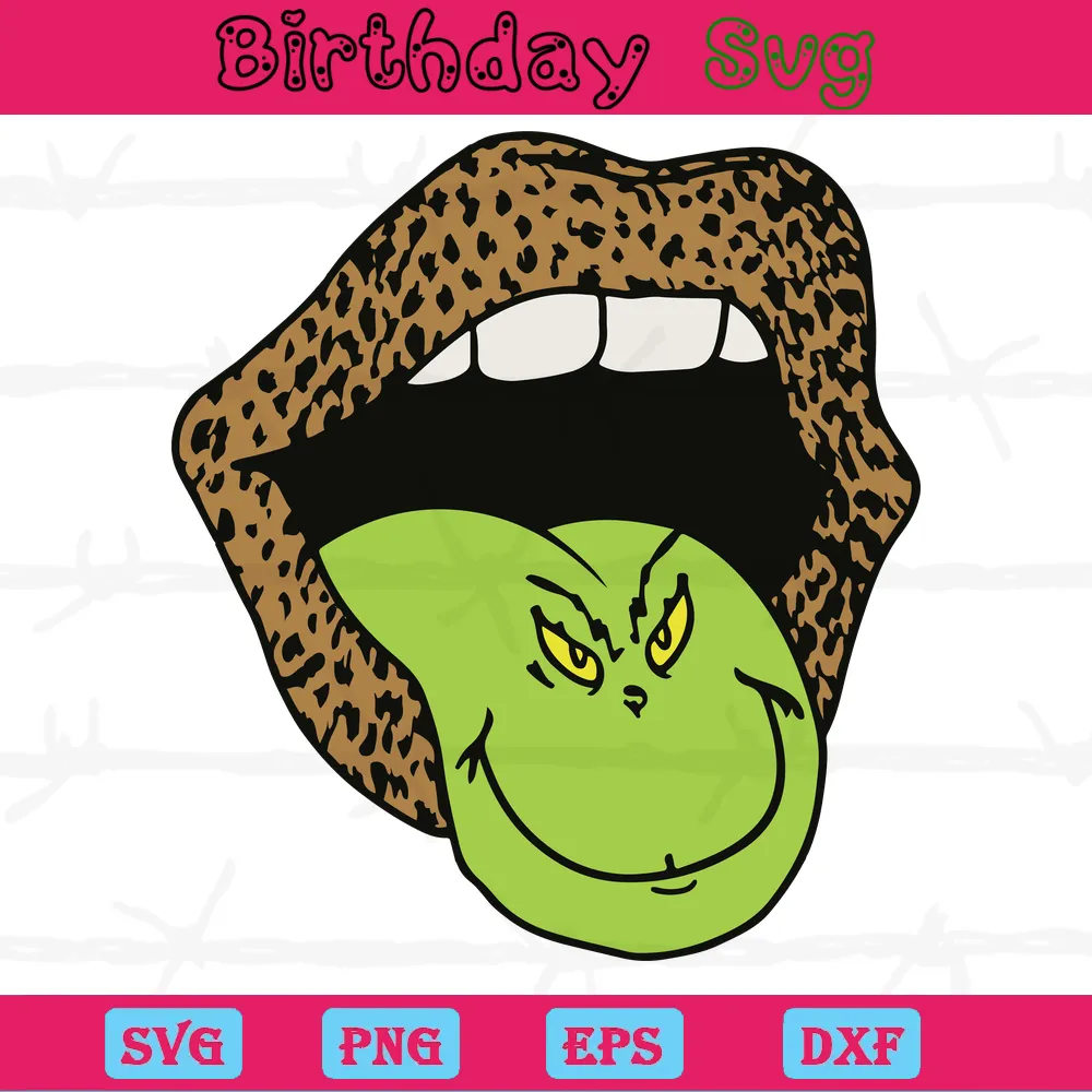 Leopard Lips Transparent Grinch Clipart, Layered Svg Files