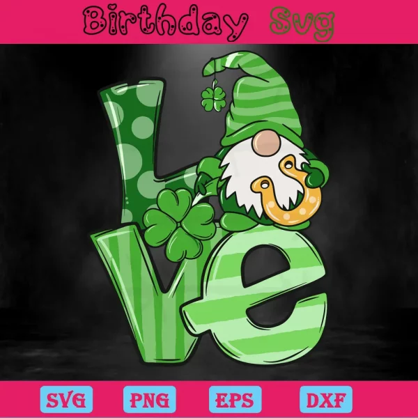 Love Gnome St Patrick'S Day, Svg Png Dxf Eps Digital Files Invert