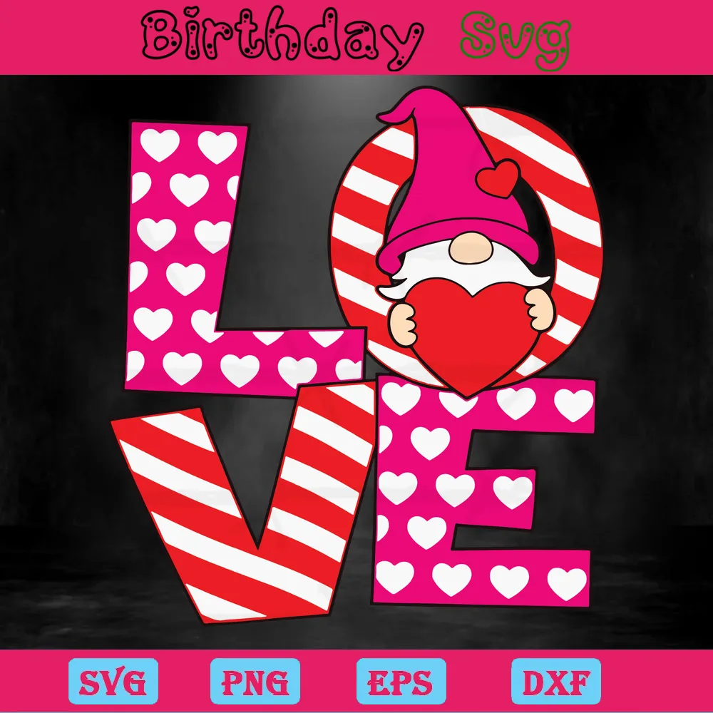 Love Valentine Gnome Clipart, Scalable Vector Graphics Invert