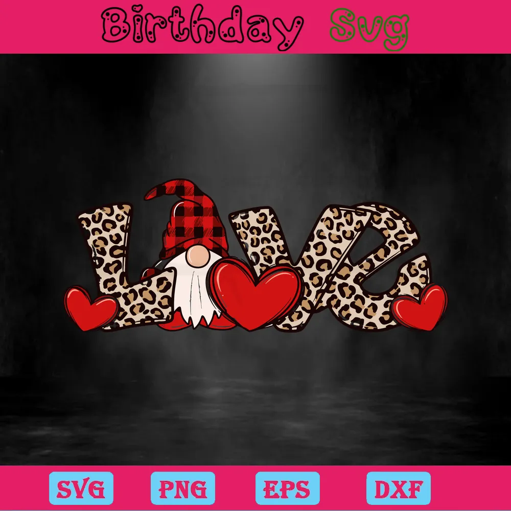 Love Valentines Day Gnome Clipart, Cutting File Svg Invert