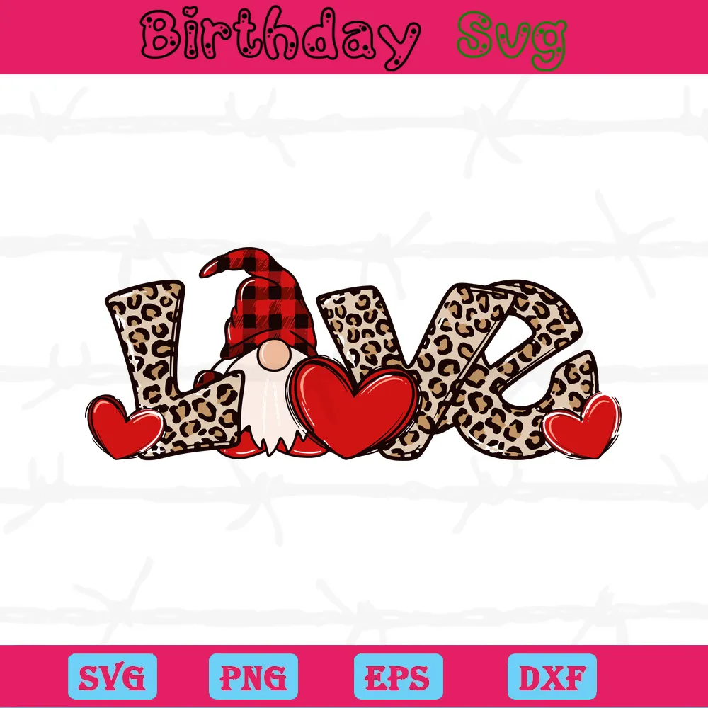 Love Valentines Day Gnome Clipart, Cutting File Svg