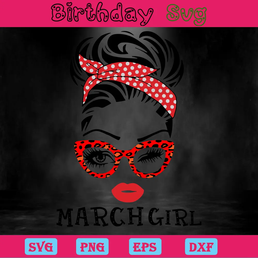 March Girl Birthday Clipart, Svg Files For Crafting And Diy Projects Invert