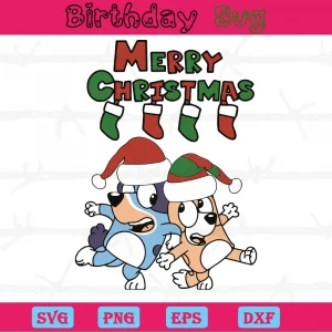 Merry Christmas Bluey And Bingo Png, Digital Files