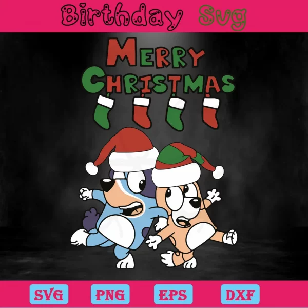 Merry Christmas Bluey And Bingo Png, Digital Files Invert