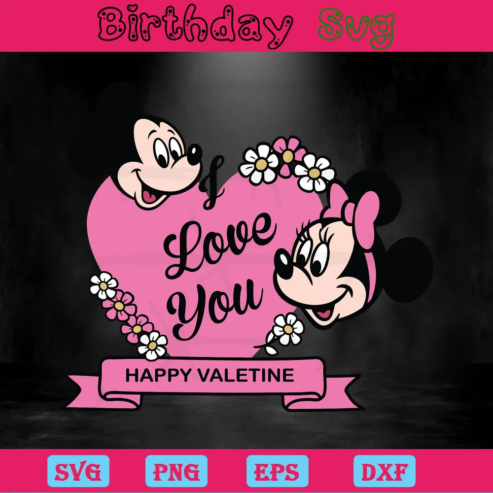 Mickey And Minnie Happy Valentine'S Day Clipart, Layered Svg Files Invert