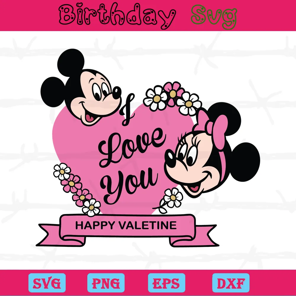 Mickey And Minnie Happy Valentine'S Day Clipart, Layered Svg Files