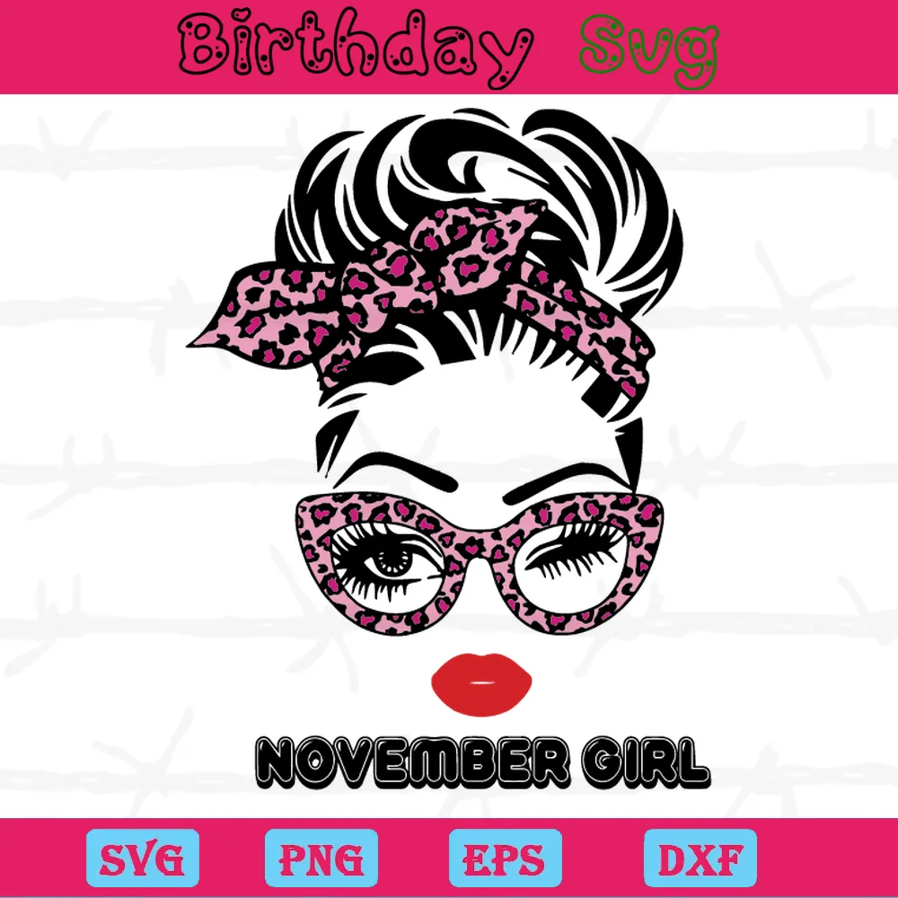 November Girl Belated Happy Birthday Clipart, Vector Illustrations