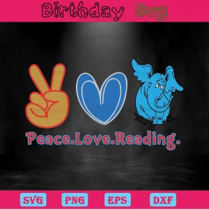 Peace Love Reading Clipart Dr Seuss Characters, Layered Svg Files Invert