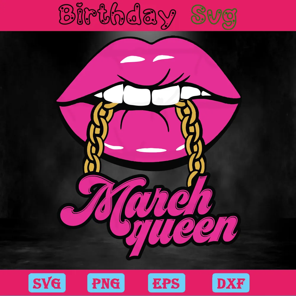 Pink Lips March Queen Happy Birthday Images Clipart, Vector Files Invert