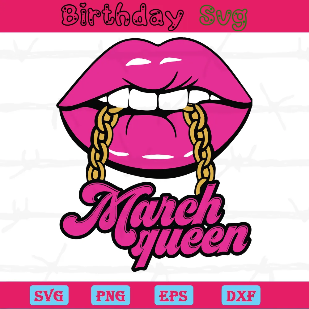 Pink Lips March Queen Happy Birthday Images Clipart, Vector Files