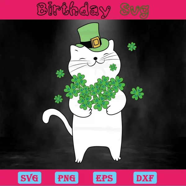 St Patricks Day Cat Clipart, Svg Png Dxf Eps