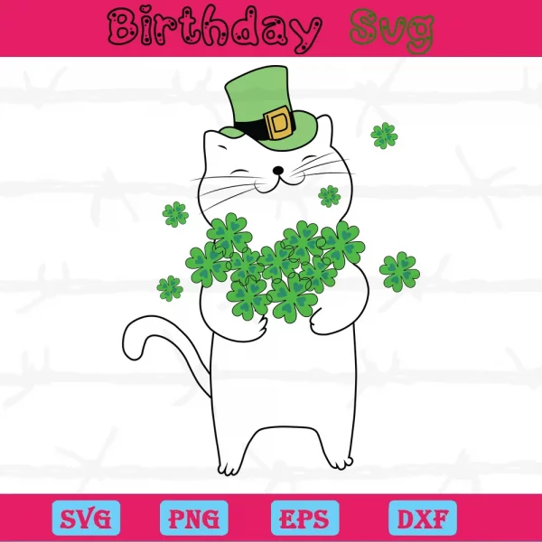 St Patricks Day Cat Clipart, Svg Png Dxf Eps Invert