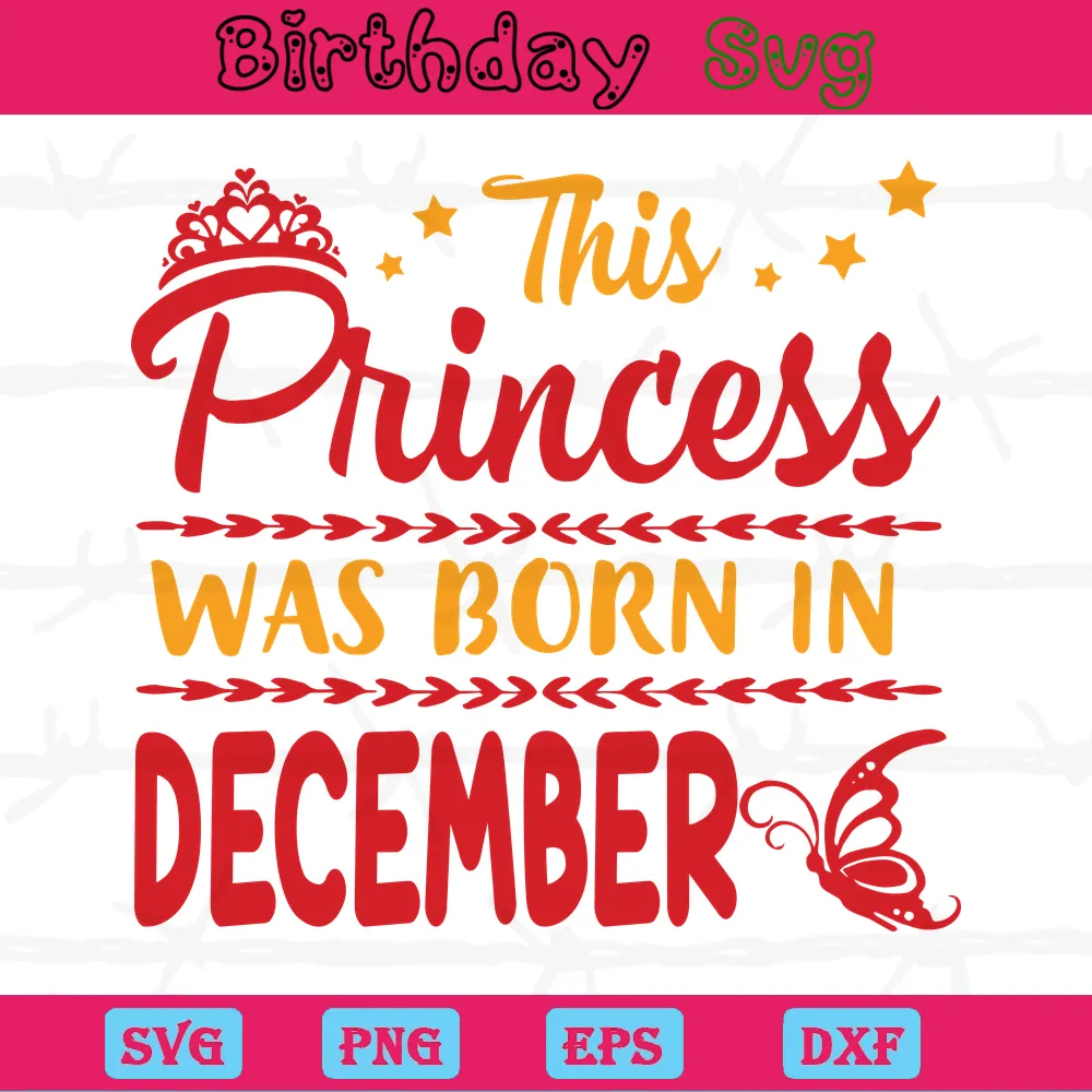 This Princess Was Born In December Happy Birthday Banner Clipart, Vector Files