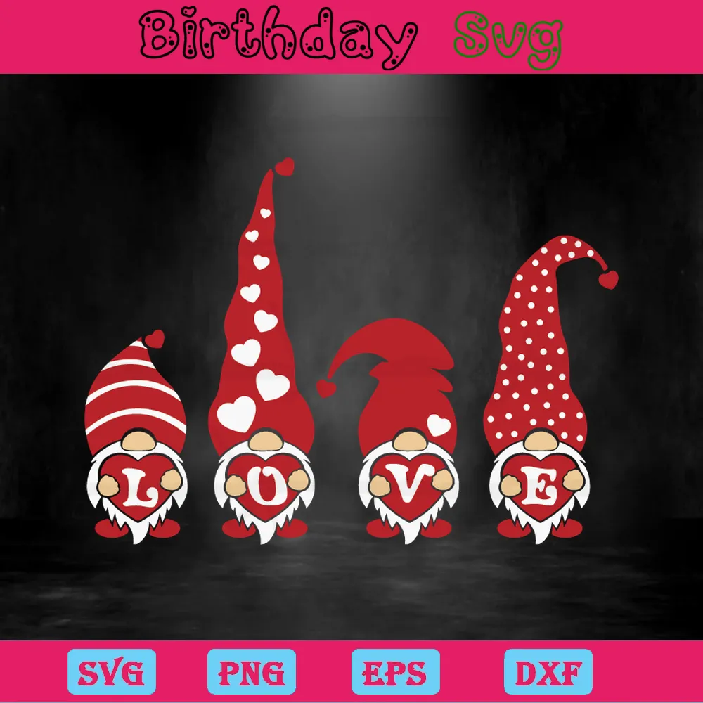 Valentine Gnomes, Svg Png Dxf Eps Designs Download Invert