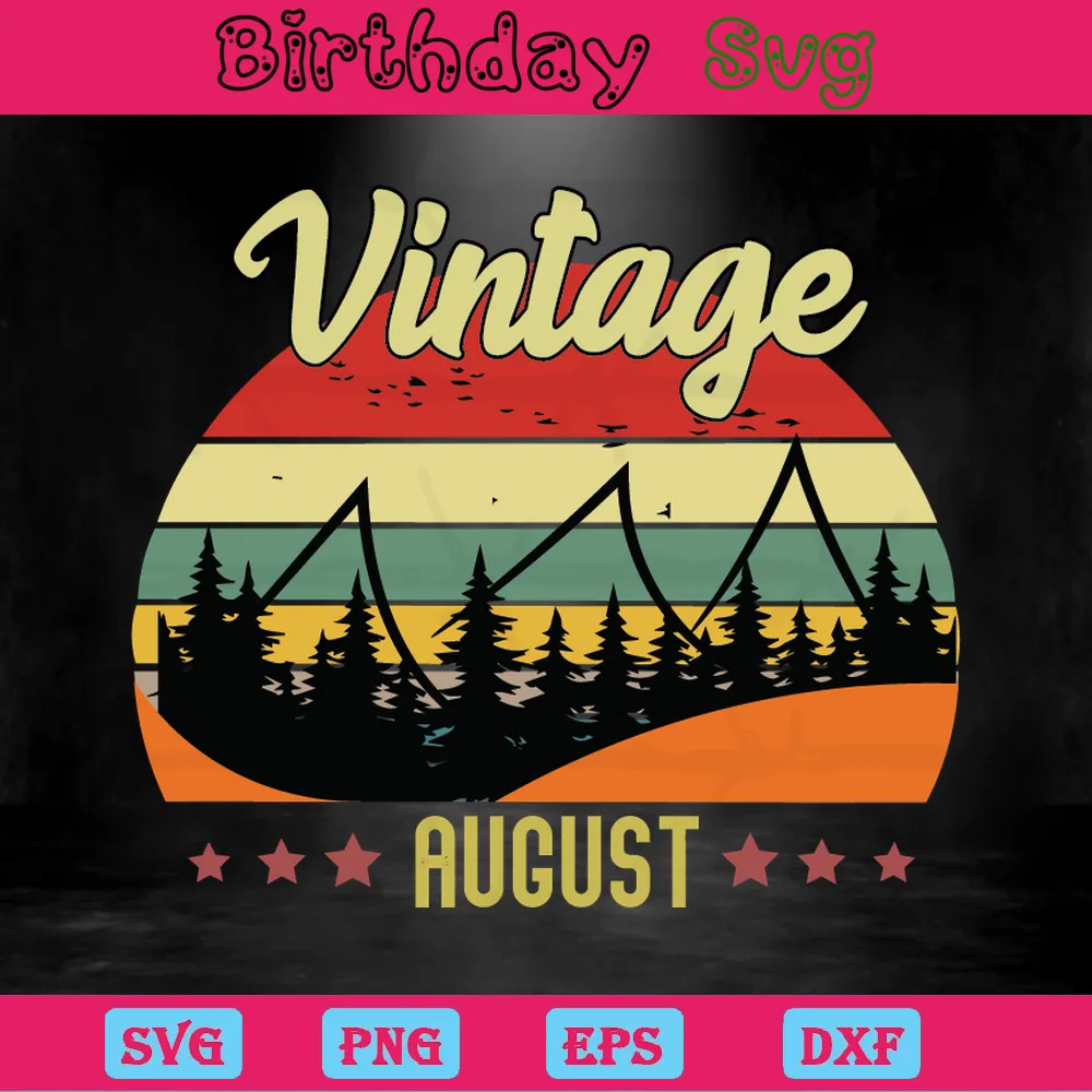 Vintage August Birthday Clipart, Svg Png Dxf Eps Invert