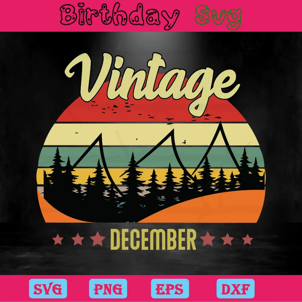 Vintage December Birthday Clipart, Svg Png Dxf Eps Cricut Silhouette Invert