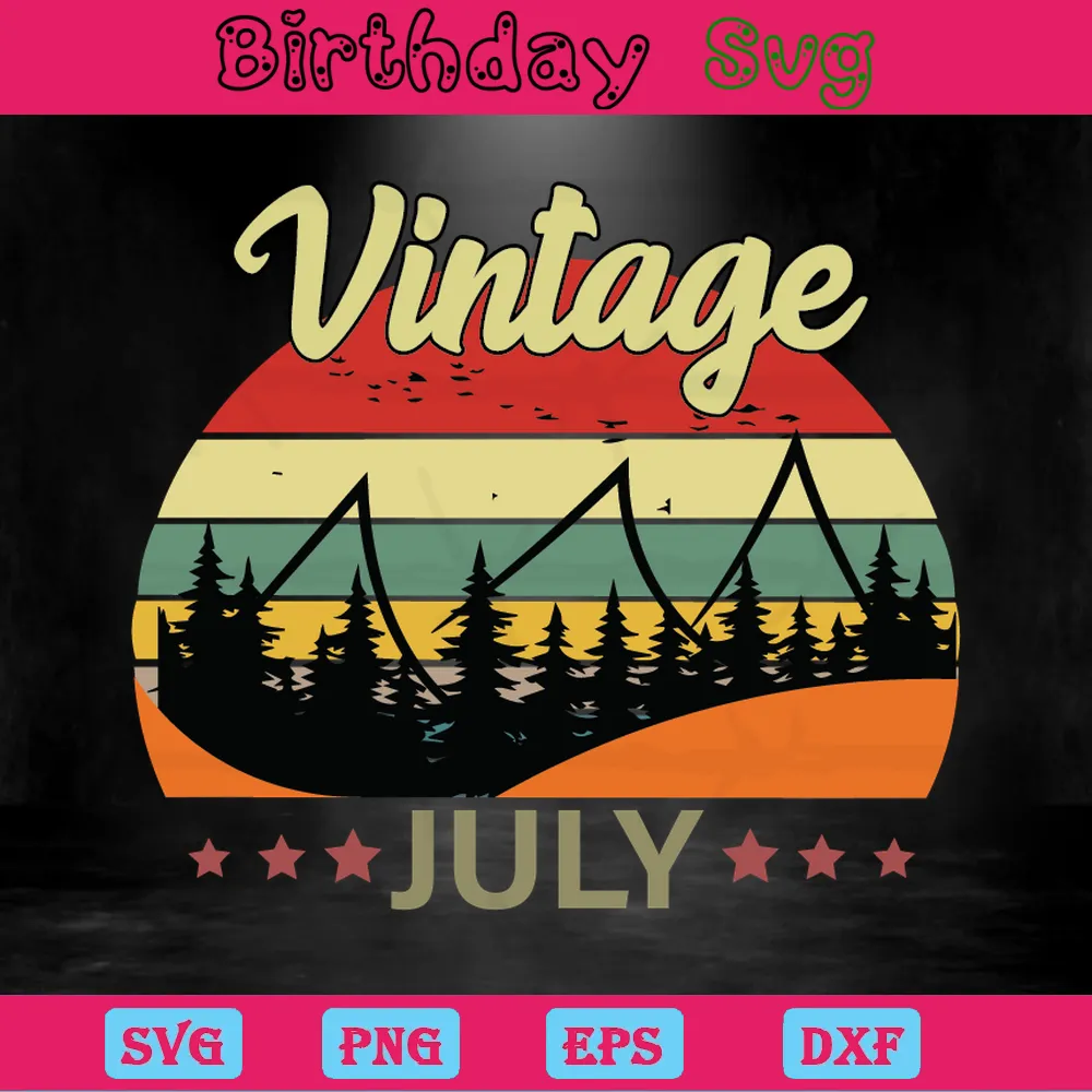 Vintage July Birthday Clipart, Svg Png Dxf Eps Designs Download Invert
