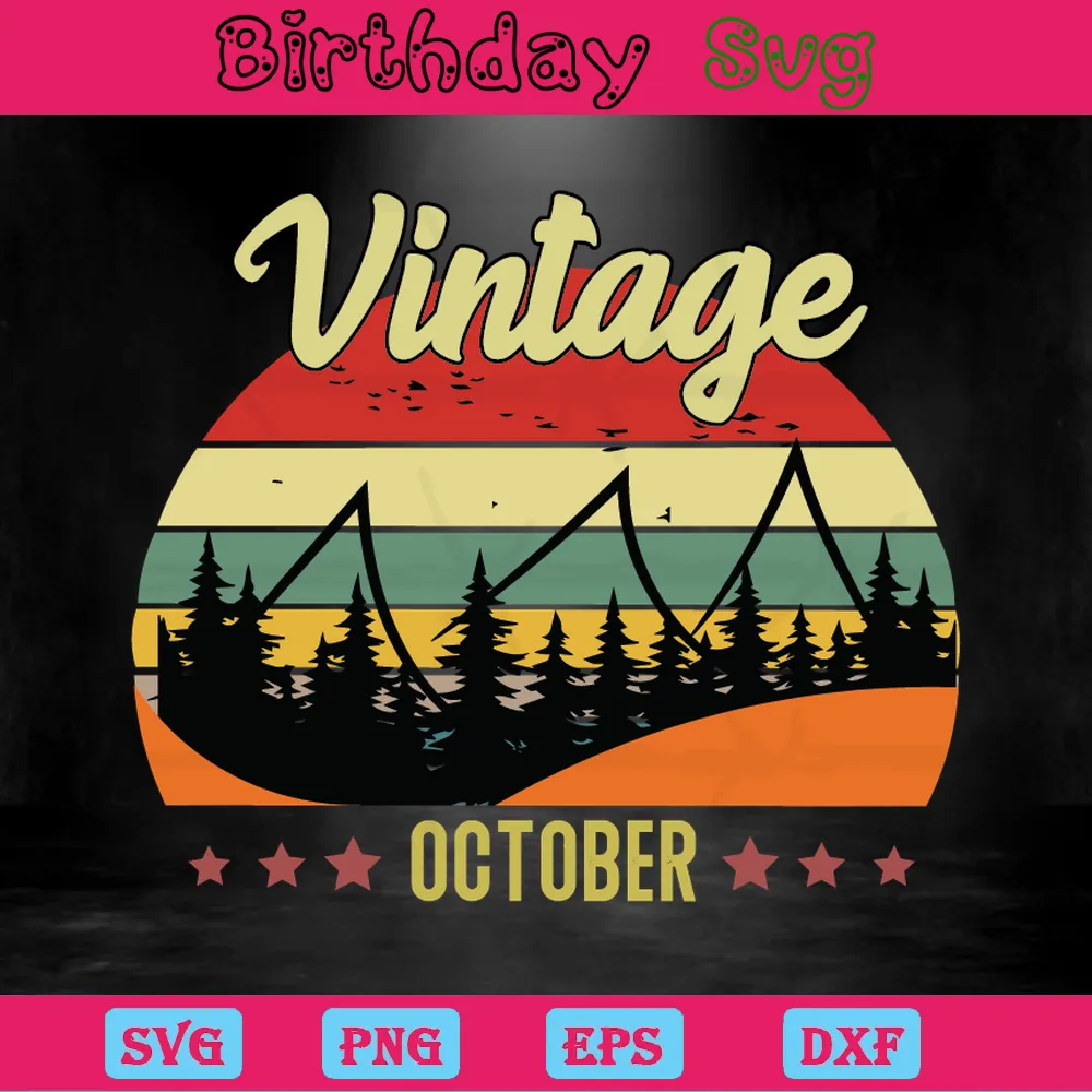 Vintage October Birthday Clipart, Premium Svg Files Invert