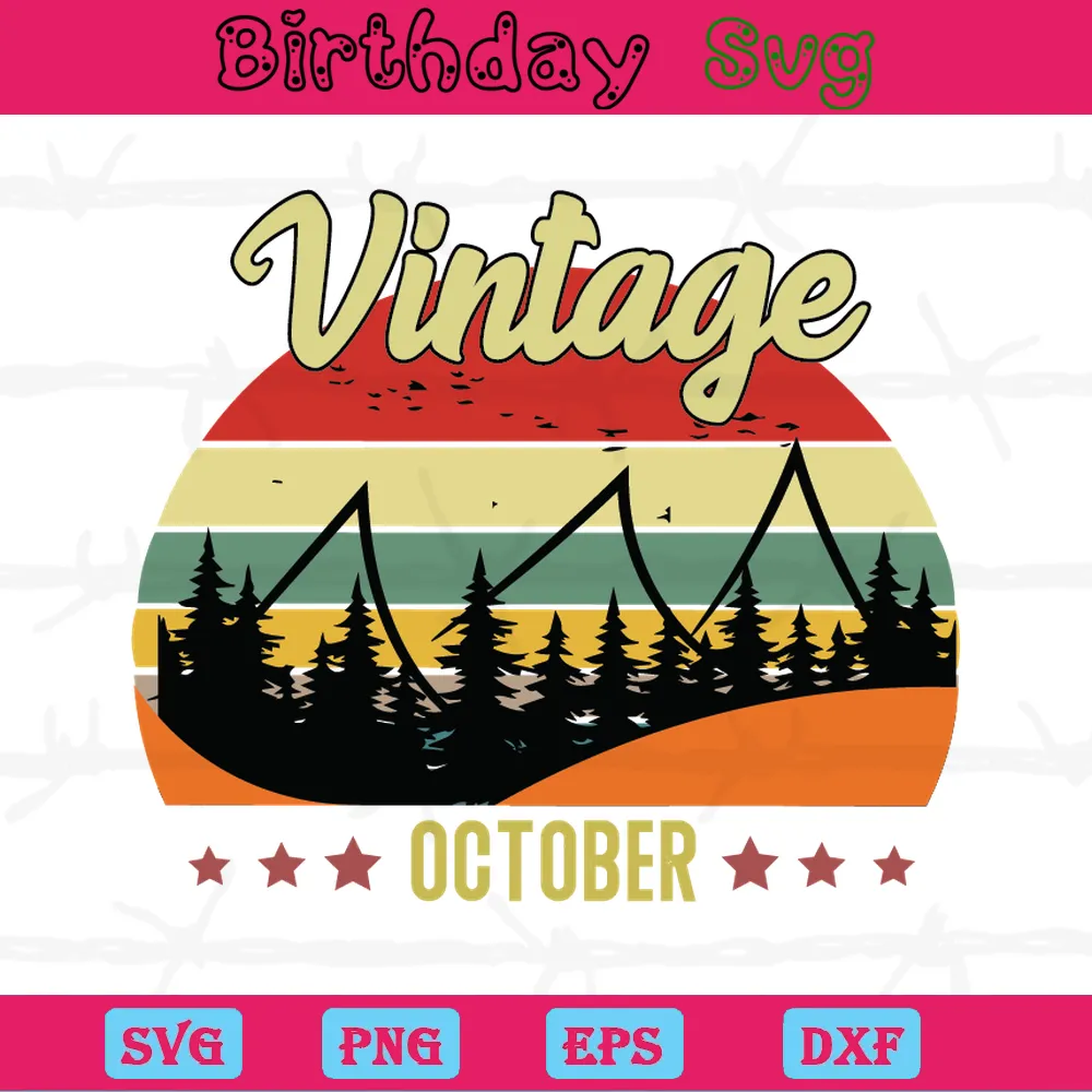 Vintage October Birthday Clipart, Premium Svg Files