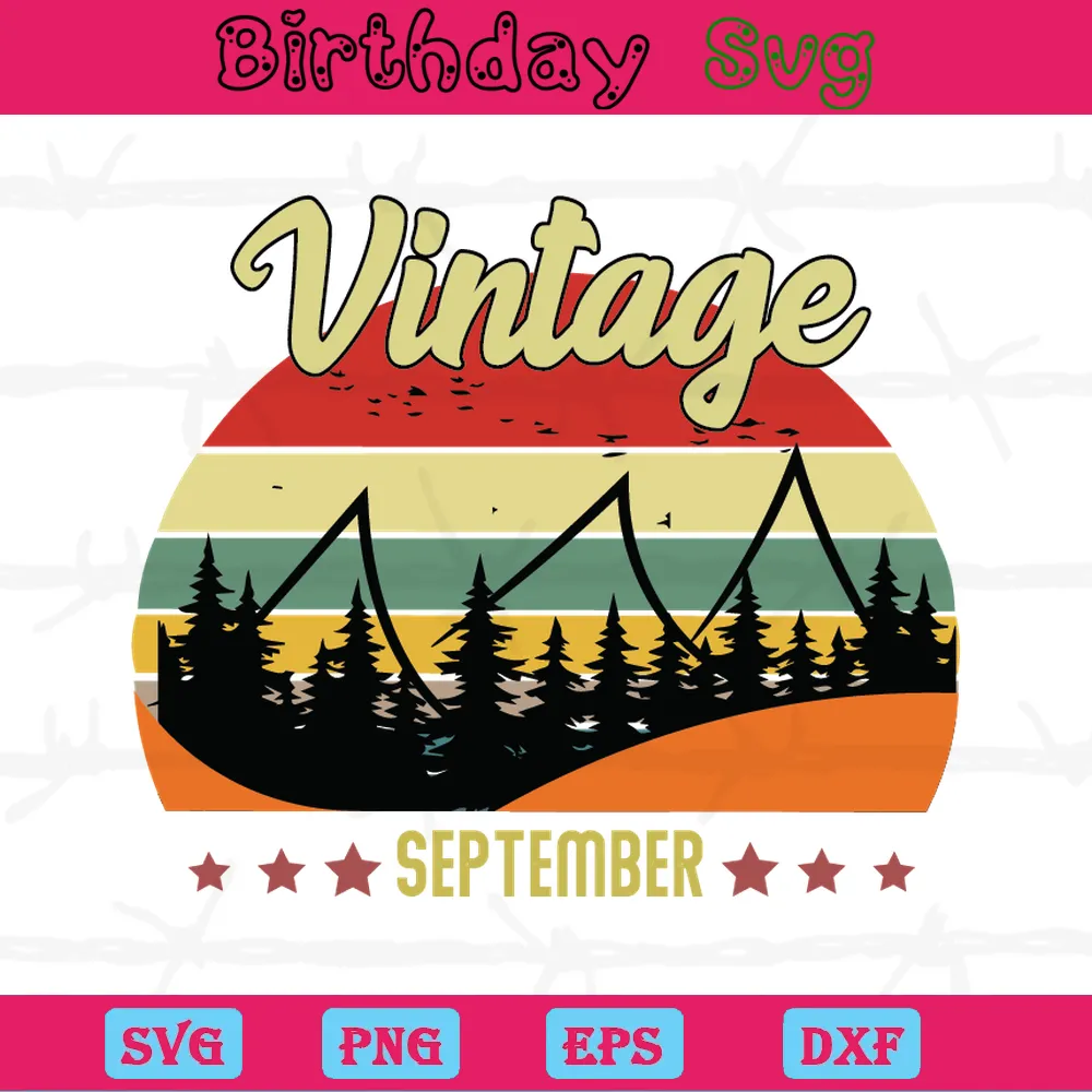 Vintage September Birthday Clipart, Scalable Vector Graphics