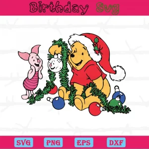Winnie The Pooh Christmas Clipart, Cuttable Svg Files