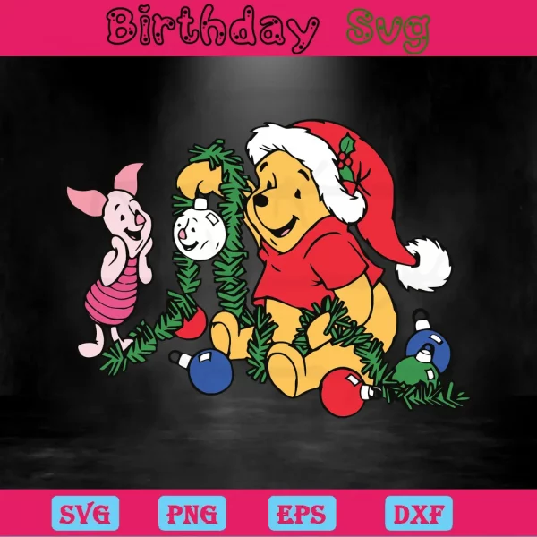 Winnie The Pooh Christmas Clipart, Cuttable Svg Files Invert