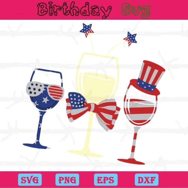 4Th Of July Wine Glass, Svg Png Dxf Eps Designs Download Invert