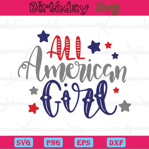All American Girl Happy 4Th Of July Clipart, Vector Svg