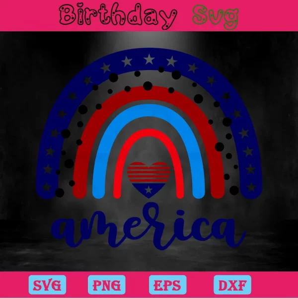America Rainbow Patriotic 4Th Of July Clipart, Cuttable Svg Files Invert