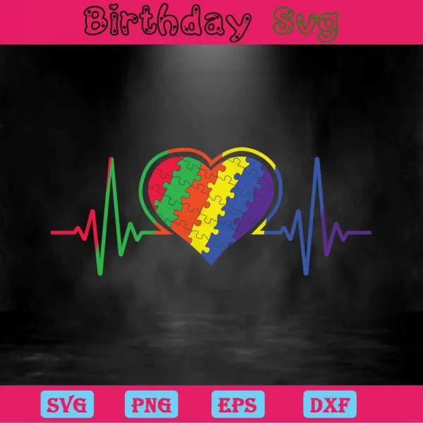 Autism Heartbeat, Svg Files For Crafting And Diy Projects Invert
