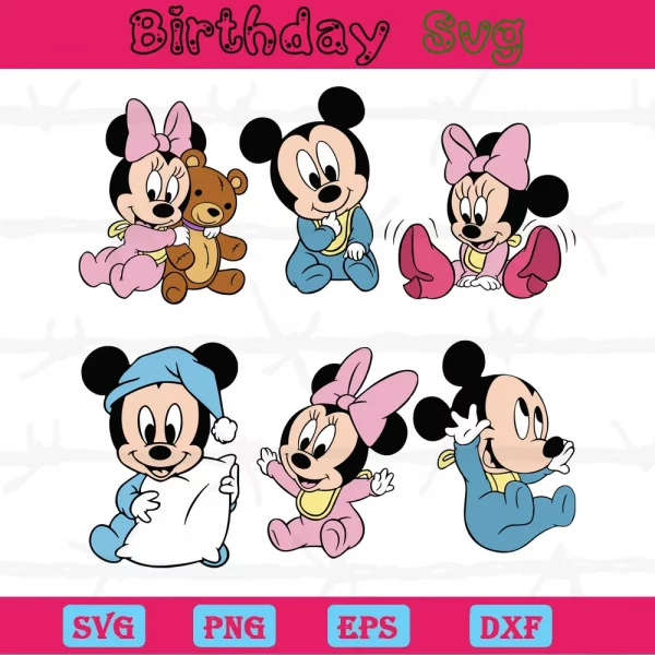 Baby Mickey And Minnie Mouse Clipart, Laser Cut Svg Files