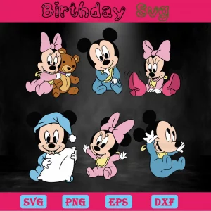 Baby Mickey And Minnie Mouse Clipart, Laser Cut Svg Files Invert