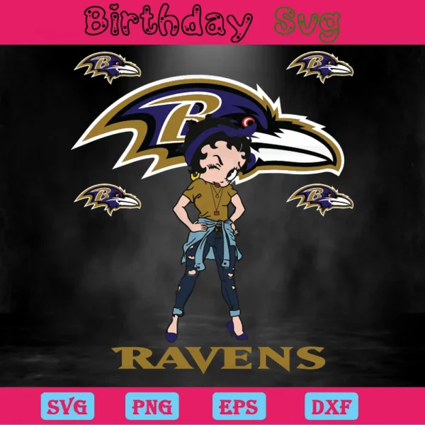 Betty Boop Baltimore Ravens Clipart, Laser Cut Svg Files Invert