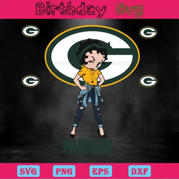 Betty Boop Green Bay Packers Clipart, Layered Svg Files Invert
