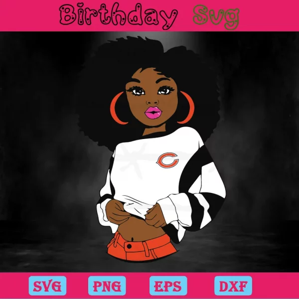 Black Girl Chicago Bears Svg File Invert