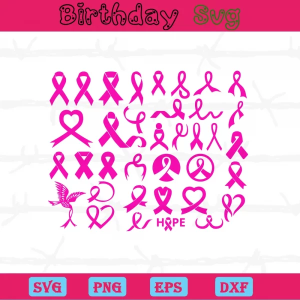 Breast Cancer Ribbons Clipart, Svg Bundle Invert