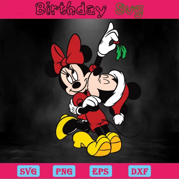 Christmas Mickey And Minnie Mouse Clipart, Svg Png Dxf Eps Digital Files Invert